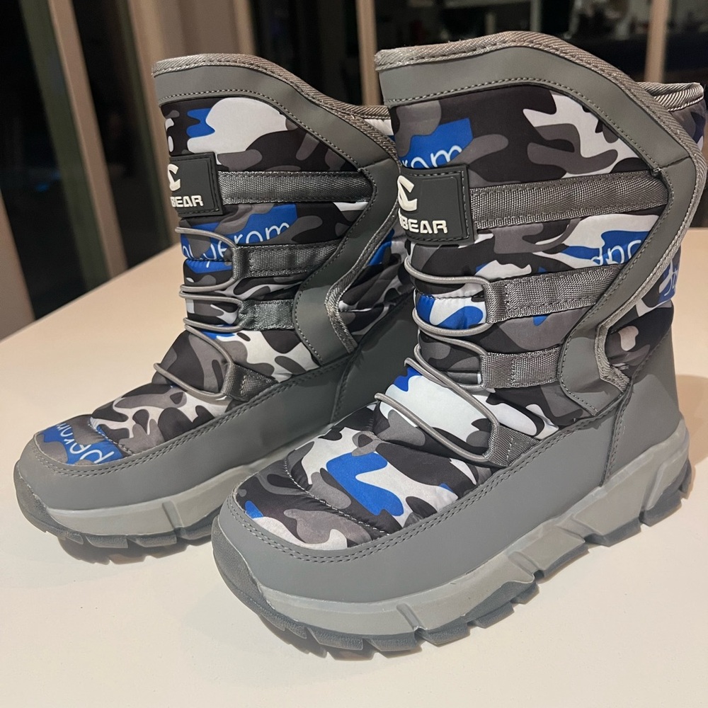 Hobibear Kids Camo Winter Boots - Gray and Blue